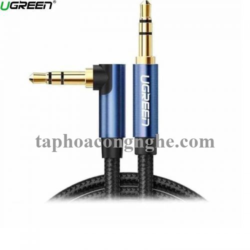 ugreen 60178 0.5M bẻ góc 90 độ cáp 3.5mm màu đen đầu xanh dương mạ vàng 24k 50cm AV112 30060178